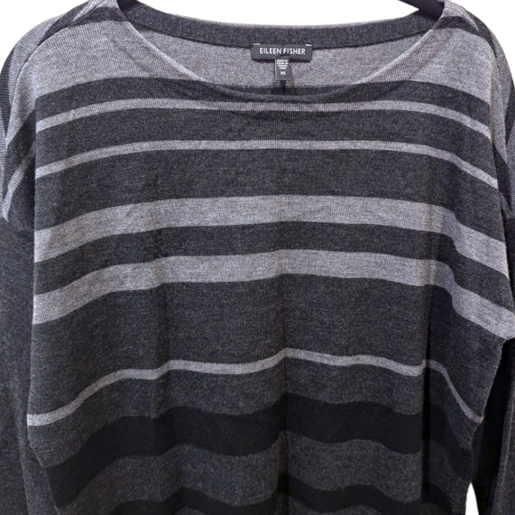 Eileen Fisher Gray Striped Merino Wool Tunic Length Sweater (XS) - Picture 4 of 6